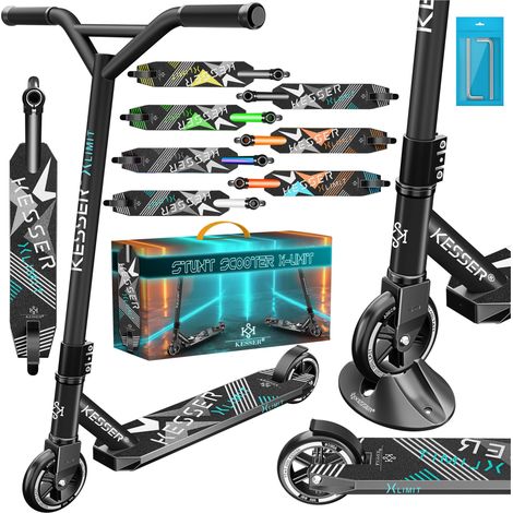 KESSER® Scooter Funscooter Stuntscooter X-Limit - 360° Lenkung mit ABEC 9 Kugellagern 100 mm PU Räder Robuster Kickscooter Tretroller Cityroller Schwarz