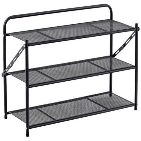 Étagère de rangement - JUANIO - 3 niveaux - structure métallique noire - plateaux grillagés - 71x22x47 cm (1/4)