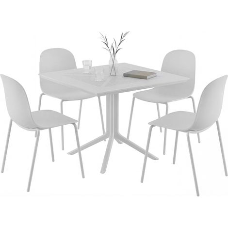 Conjunto de muebles de jardín Zeron con 4 sillas Blanco (1/5)