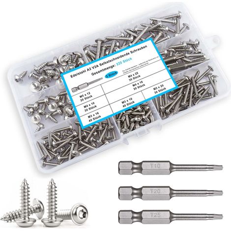 Lot de 220 vis à tôle Torx M3/M4/M5 en acier inoxydable A2 V2A avec embout (1/5)