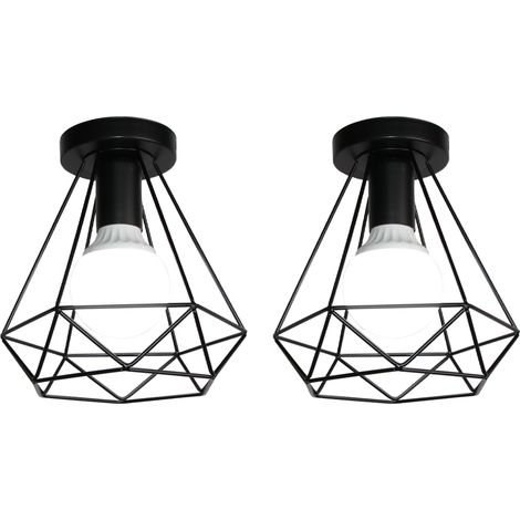 Lot de 2 Plafonnier Industriel E27 Lampe de Plafond pour Chambre Salon Bar Café Noir