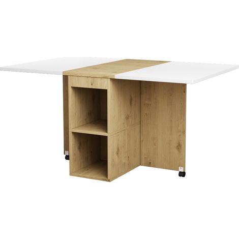 URBAN MEUBLE Ensemble table et 4 chaises de salle à manger effet chêne blanc noir pliable et rétractable