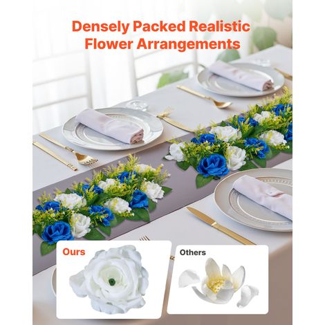 Composition Florale Artificielle Linéaire, Lot de 10, Fleurs Artificielles avec Roses Bleues et Blanches, pour Centre de Table, Mar… (1/5)