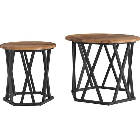 Table d'appoint 2 pcs bois recyclé Bois d'ingénierie et acier (1/5)