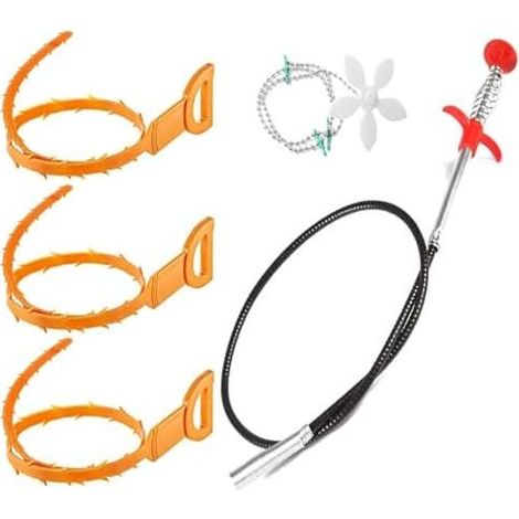 5-teiliges, federbelastetes Abflussreinigungsset, Abflussbürste mit Spirale, Abflussreinigungswerkzeug, Waschbeckenwerkzeug für Bad und Dusche - (1/5)