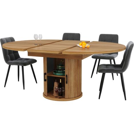 Table à manger extensible, table de salle à manger, table de cuisine, table de balcon, plateau de table rond extensible en ovale, 118-158 cm, jusqu’à 6 personnes, Noyer/Noir