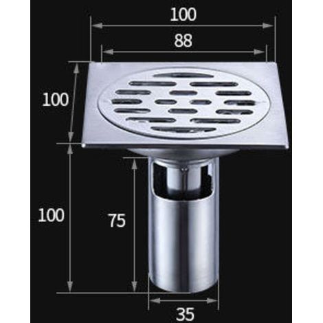 Scarico a pavimento per doccia BDD quadrato in acciaio inox, grande formato 1010 cm (1/4)