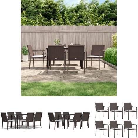 Rattan - vidaXL 7-tlg. Garten-Essgruppe mit Kissen Poly Rattan und Stahl - Stahl (1/5)