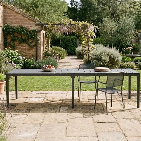 Dmora - Gartentisch Varda, Picknickbasis, Mehrfachposition Garten-Esstisch, Mehrzweck-Außenbank, Made in Italy, 292x86 h74 cm, Anthrazit (1/5)
