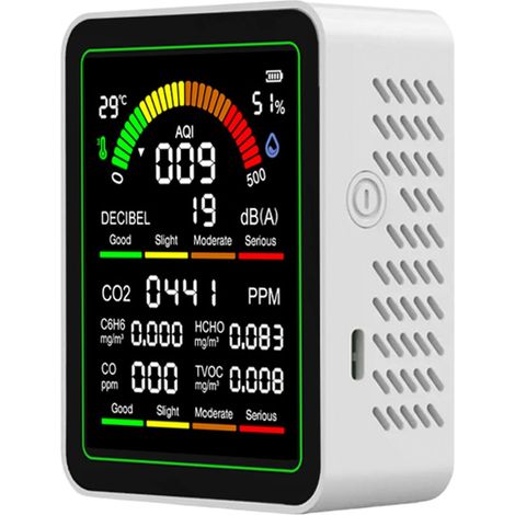 9 en 1 Multifonctionnel Détecteur de Qualité de l'Air Testeur de Dioxyde de Carbone Air Testeur de Gaz Écran LCD Testeur de Température/Humidité Testeur Bruit/CO2/TVOC/AQI/C6H6/HCHO/CO Détection (1/5)