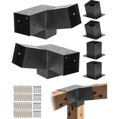 VEVOR Kit per Pergola, 2 Pezzi Staffe Inclinate a 3 Vie ca. 101 x 101 mm, Adatto per Travi da 92 x 92 mm con 2 Basi per Pali, 2 Basi per Montaggio a Parete, Pergole Esterne, Gazebo