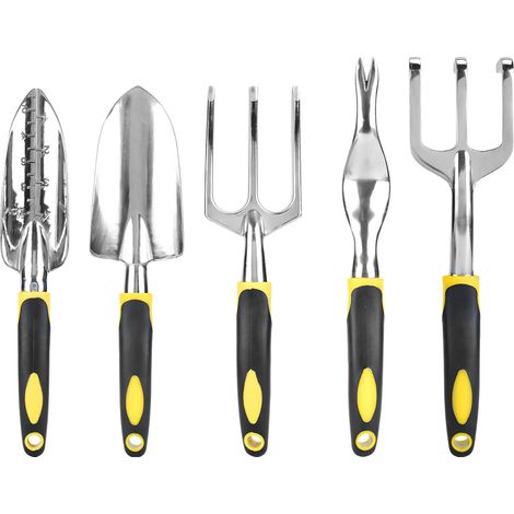 Set De Outils De Jardin - Pelle À Main - Râteau À Trois Dents - Bêche Graduée - Outil À Racines - 5 Pièces (1/5)