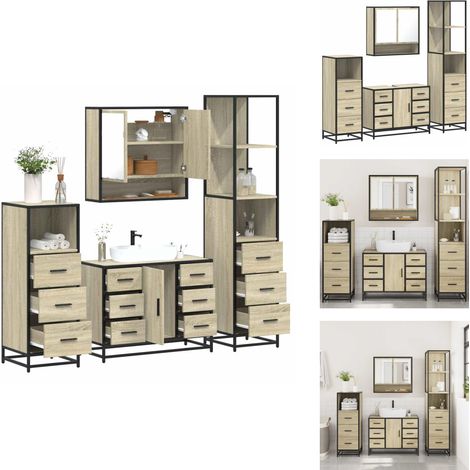 Ensemble de meubles de salle de bain 4 pcs chêne sonoma - Ensemble De Meubles De Salle De Bain - Ensembles De Meubles De Salle De Bain - Armoire De Salle De Bain - Armoire De Rangement De Salle De Bai (1/5)