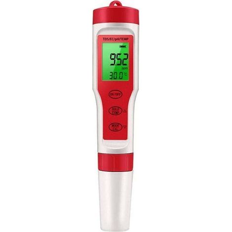 Lecteur de pH pour l'eau, testeur de pH de l'eau Haute précision 4 en 1 pH numérique,Outil d'essai EC TDS, détecteur de compteur de température pour l'eau à domicile, hydroponie, aquariums, piscines (1/4)