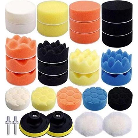 Juego de 31 esponjas para pulir coches, con adaptador para broca M14 y disco de pulido de doble acción RO/DA. (1/4)