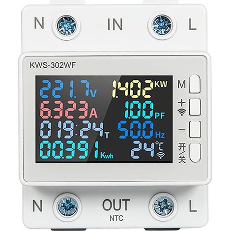 Compteur Intelligent WiFi Compteur d'électricité Compteur de Courant Alternatif sur Rail DIN Affichage Couleur numérique HD Compteur de Tension et de Courant ferroviaire Multifonctionnel (1/5)