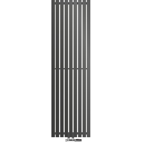 ECD Germany Stella Design Paneelheizkörper Mittelanschluss 480 x 1600 mm Anthrazit mit Anschlussgarnitur inkl. Thermostat Eck Wand - Flach Einlagig Vertikal - Heizkörper Badheizkörper Heizung