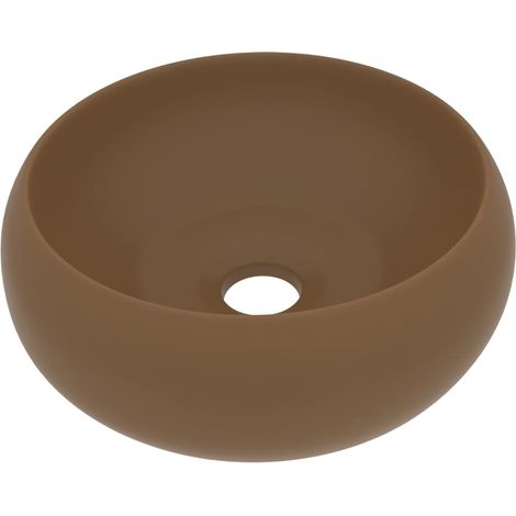 Lavabo redondo de lujo para encimera lavabo de baño fregadero de cocina aseo interior del hogar 40x15 cm cerámica color crema mate 020002749 (1/5)