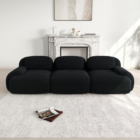 Canapé 3 places en velours côtelé haut de gamme, sans structure, design modulable, antidérapant, livré monté, accoudoirs ergonomiques et revêtement très élastique pour salon et chambre, noir (1/5)
