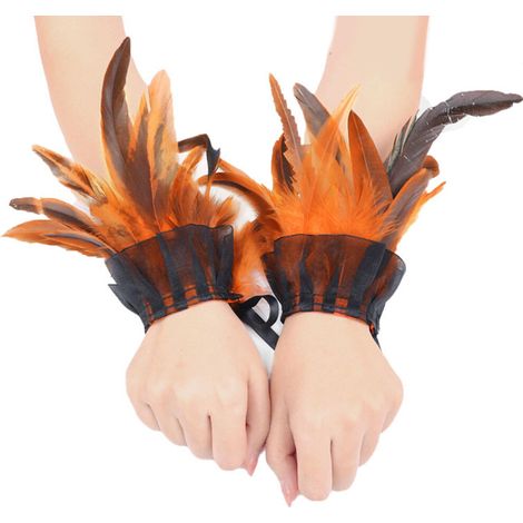 Polsini di piume per Halloween, maniche arancioni