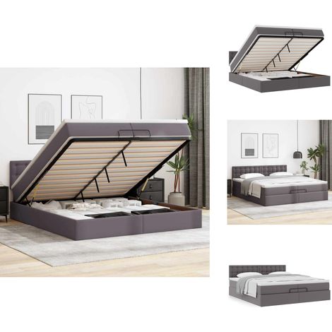 Cadre de lit ottoman avec matelas gris 200x200 cm similicuir - Cadre De Lit Ottoman - Cadres De Lit Ottoman - Cadre De Lit - Cadre De Lit Avec Rangement (1/5)