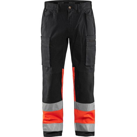 Pantalon de travail haute visibilité stretch 1551 - Noir/Rouge fluo S - FR(40) - SE(C46) - Courtes