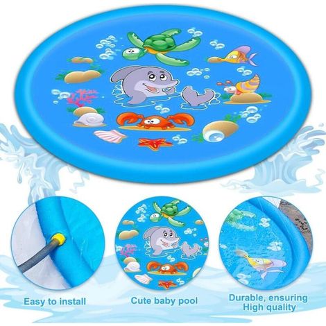 150 cm Splash Pad, tapis de jeu d'eau d'arrosage, tapis de jeu Splash, jouet d'eau de jardin d'été extérieur pour enfants, pour activités familiales en plein air, fête, plage, jardin, enfants, animal- (1/5)