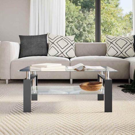 Table basse de salon, Table Café, Noir et transparent 95x55x40 cm Verre trempé OIB5031E (1/3)