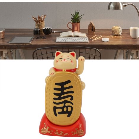 Figurine Fortune Cat Charme - Chat Maneki Neko Jaune avec Bras Mobile Panneau Solaire - Ornement Bureau Décoratif Porte-bonheur (6.2x5.4x10.6cm, Plastique, Cadeaux Fêtes) (1/5)