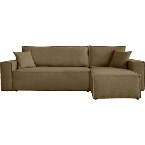 Divano angolare convertibile con funzione letto in tessuto bouclé marrone Karl L PREMIUM (1/5)