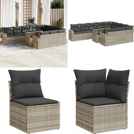 vidaXL Salon de jardin 11 pcs avec coussins gris clair résine tressée (1/5)