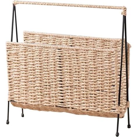 Porte-revues en corde tressée beige, porte-journaux pour canapé/lit, structure en métal (1/5)