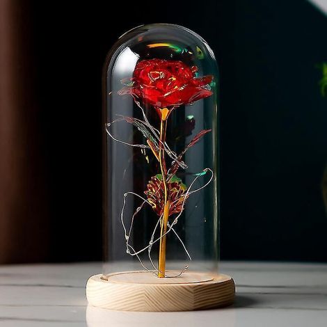 Ewige Rose aus Die Schöne und das Biest, Infinity Rose unter einer Glaskuppel, rotes LED-Licht (1/5)