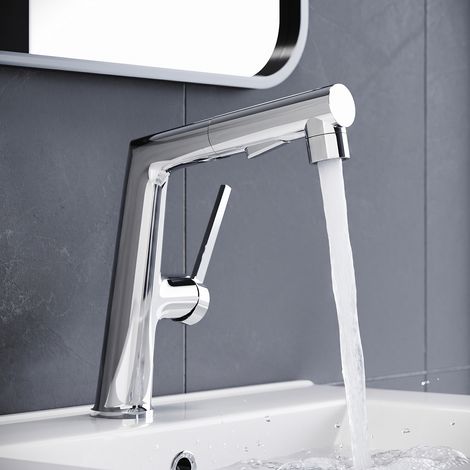 ELEGANT 360° Pull-Down Basin Mixer Tap, Chrome Basin Tap with Dual Flow Modes & Hygienic Top Rinsing Outlet (1/5)
