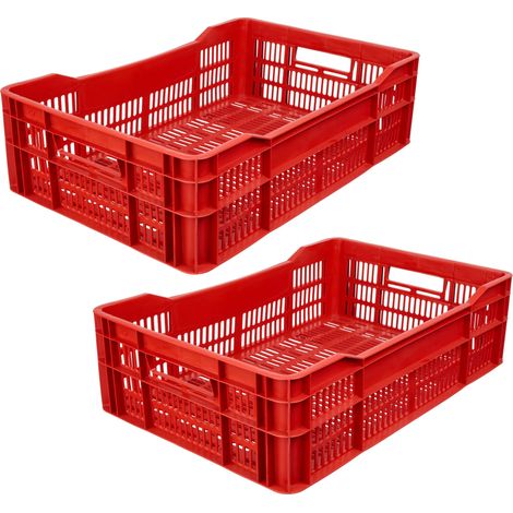Garronda Bac rangement plastique 60x40x17 cm caisse rangement empilable HDPE ventilée pour stockage transport agriculture atelier logistique GD-0189 (Rouge) Lot de 2