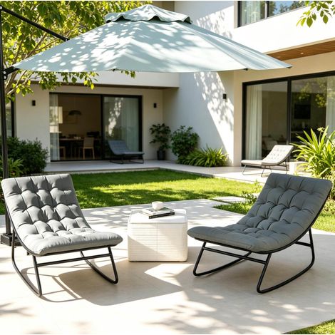 Poltrone a dondolo da esterno, set da 2, 64 x 101 x 71 cm, grigio scuro e nero HAVRYA (1/5)