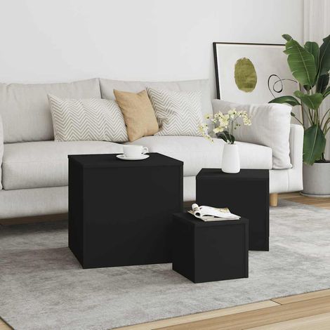 Tables d'appoint 3 pcs-Table basse-Table Salon Noir Bois d’ingénierie 835064 (1/5)
