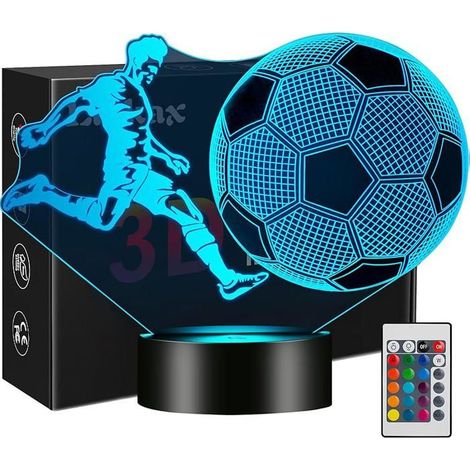 Veilleuse lampe illusion 3D ballon de foot LED, cadeau pour garçons, 16 couleurs (1/4)