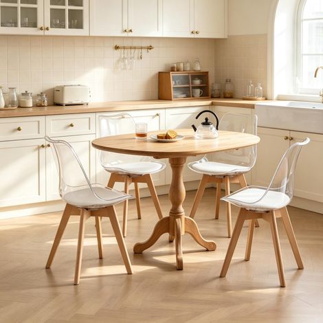 Lot de 4 chaises de salle à manger blanches en plastique et simili cuir pour repas - CHICFURN (1/5)