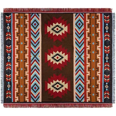 1 Couverture, Lin, Motif indien, 90x90 cm, Pompons, Camping, Pique-nique, Décoration (1/5)