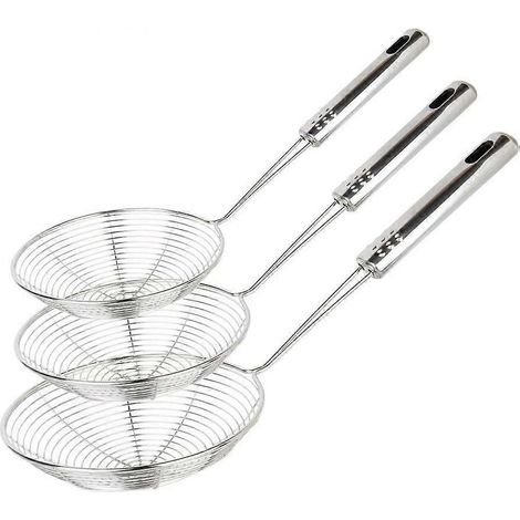 Lot de 3 écumoires asiatiques en acier inoxydable avec manche, idéales pour frire les aliments, pâtes, spaghettis et nouilles - 30,5 cm, 32 cm, 35 cm (1/5)