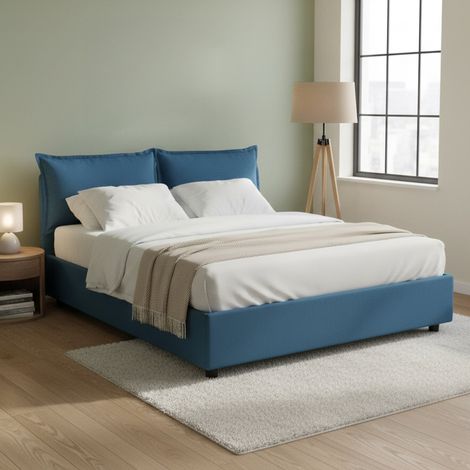 Talamo Italia - Letto alla francese Askari, Letto contenitore in tessuto, Apertura frontale, Adatto per materasso Cm 140x190, 100% Made in Italy, Blu