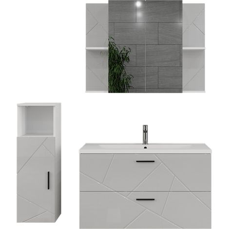 Conjunto de mueble de baño Irma, Blanco/blanco alto brillo, 4 partes, Vicco (1/5)