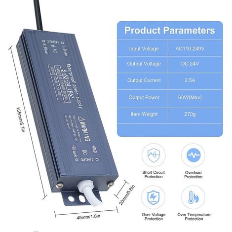 IP67 Wasserdichter LED-Treiber-Schaltnetzteil-Transformator-Adapter AC 110V-240V auf DC 24V 60W Konstant