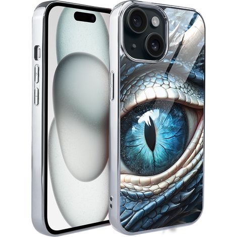 Coque pour iPhone 15, Elite Glass, dos en verre, œil de dragon glacé, argent (1/5)
