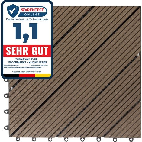 Floordirekt – Dalle de terrasse WPC marron foncé 30 x 30 cm – Système de clic – Résistante aux intempéries – Pour espaces extérieurs