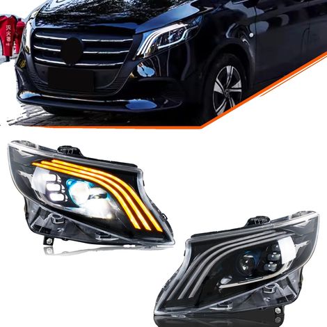 Conjunto de faros delanteros, tecnología LED completa, material plástico, compatible con Mercedes Benz Vito Metris 2016-2023, intermitente secuencial. (1/5)