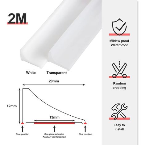 2M Barrière de Douche Autocollant Pliable en Silicone - Seuil de Douche Adhésif pour Anti-Débordement - Idéal pour Receveur de Douche, Cuisine, Salle de Bain (Noir)