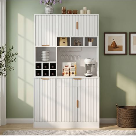 MEUBLIV Hochschrank 100x40x175 cm weiß mit Steckdosen, Flaschenregal und Glashalter (1/5)