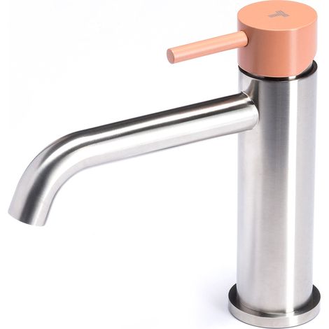 Rubinetto Miscelatore Monocomando Lavabo senza Scarico in Acciaio Inox Satinato Maniglia Cipria (1/3)